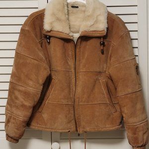 Bubble Bomber Jacket Genuine Suede Tan Size XS